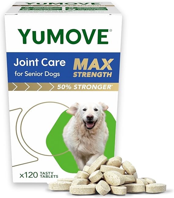 YuMOVE Max Strength Joint Supplement for Senior Dogs, Joint Care with Glucosamine, Chondroitin and Green Lipped Mussel, Age 8+, 120 Tablets
