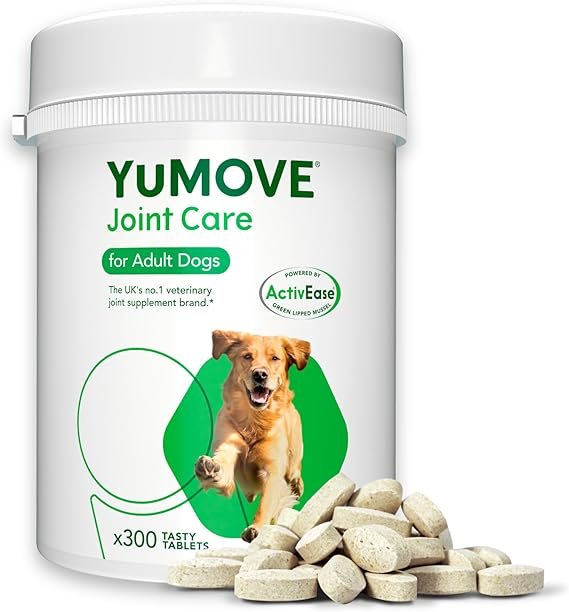 YuMOVE Joint Supplement for Dogs, Essential Dog Hip and Joint Aid, for Stiff Adult Dogs with Glucosamine, Chondroitin & Green Lipped Mussel, Aged 6 to 8 Years, 300 Tablets