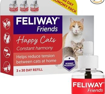 FELIWAY Friends 3 x 30 Day Cat Calming Odourless Refills for Pheromone Diffuser, 3 x 48ml – Helps create harmony and resolve conflict in multi cat households, Veterinary Recommended, Drug-free
