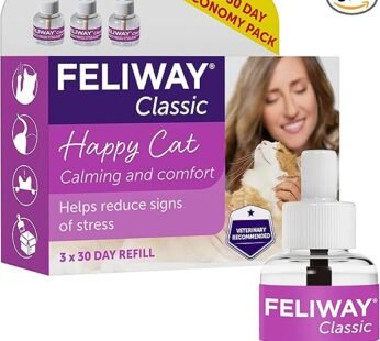FELIWAY Classic 3 x 30 Day Cat Calming Odourless Refills for Pheromone Diffuser, 3 x 48ml – Helps Solve Common Signs of Stress in Cats & Kittens, Veterinary Recommended, Drug-free, Clinically Proven